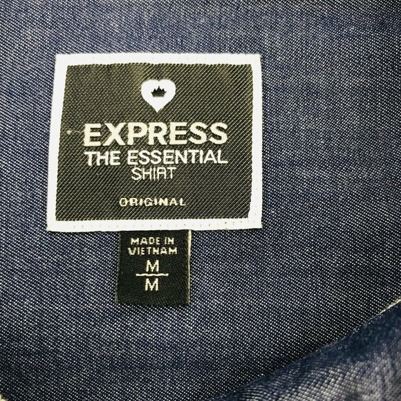 Express Essential Shirt Medium Blue Fitted Long Sleeve Collar Pleated Button - Picture 5 of 9